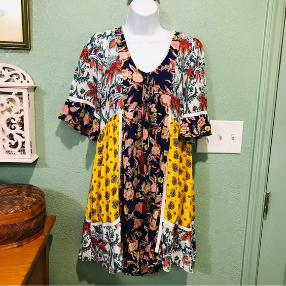 Anthropologie Lilka Trapeze Patchwork Dress Floral S Free People Sz S - Picture 3 of 10